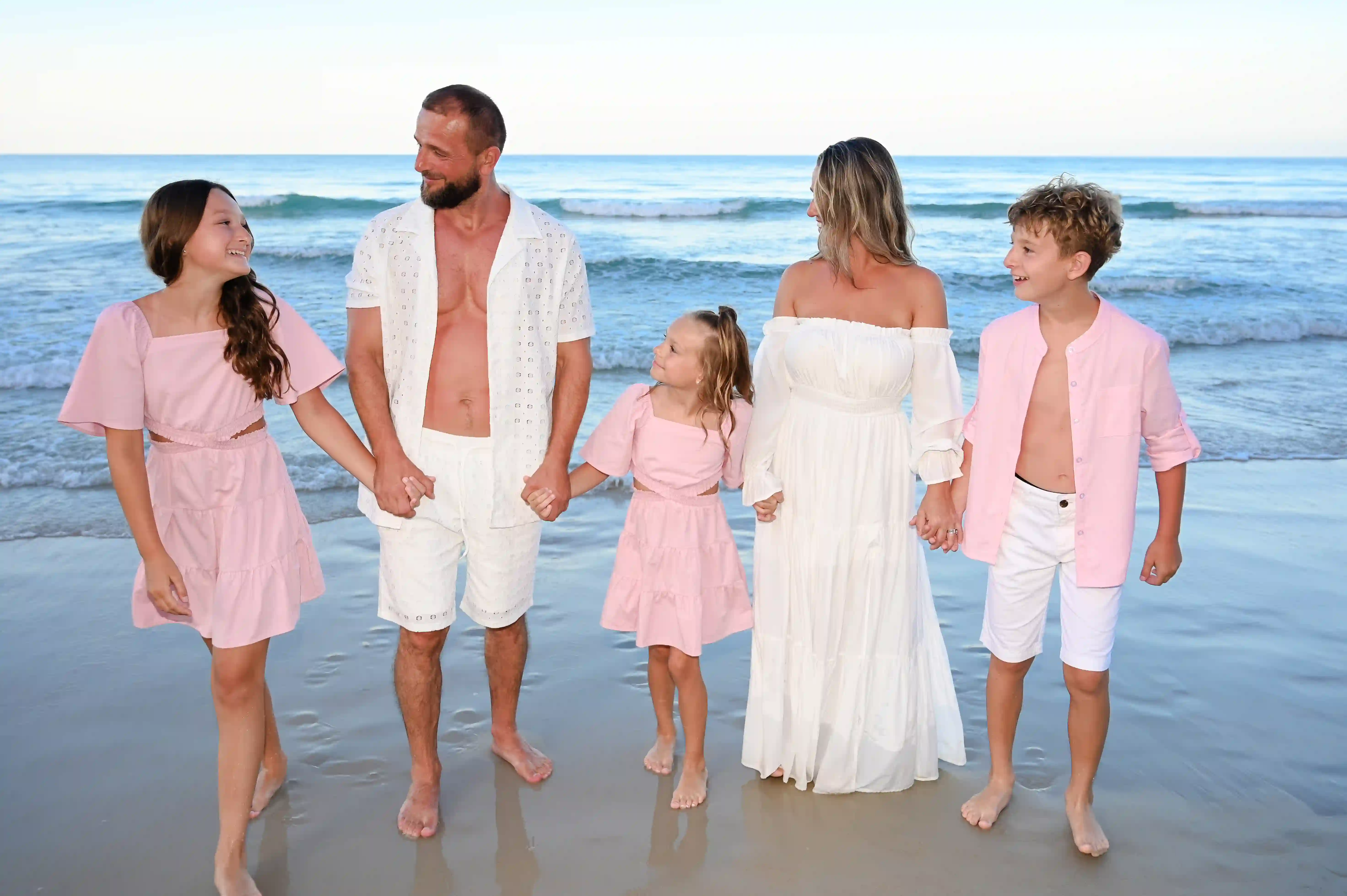 Pastel Shoreline Family Walk