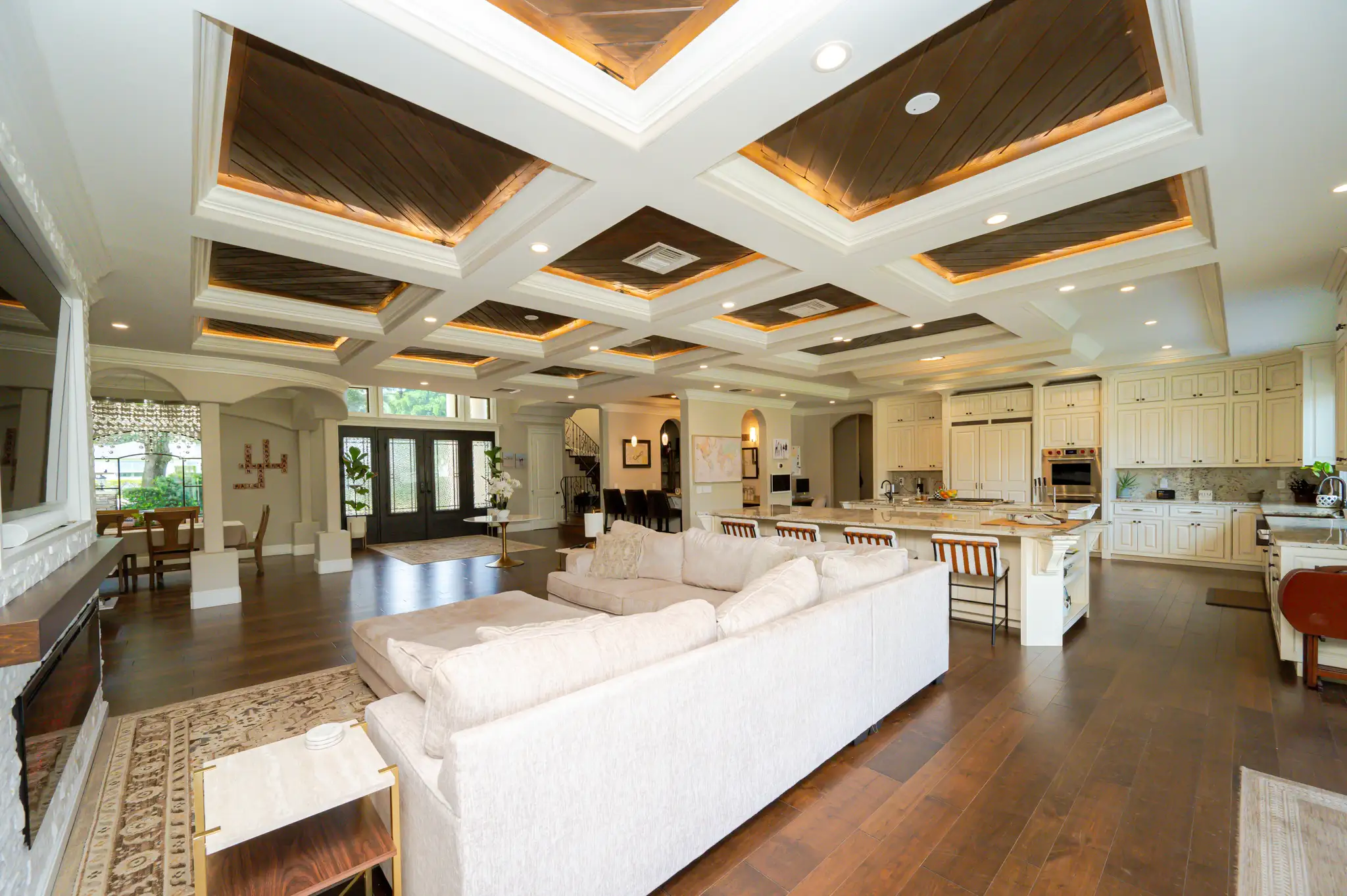 Grand Coffered Ceiling Living Room